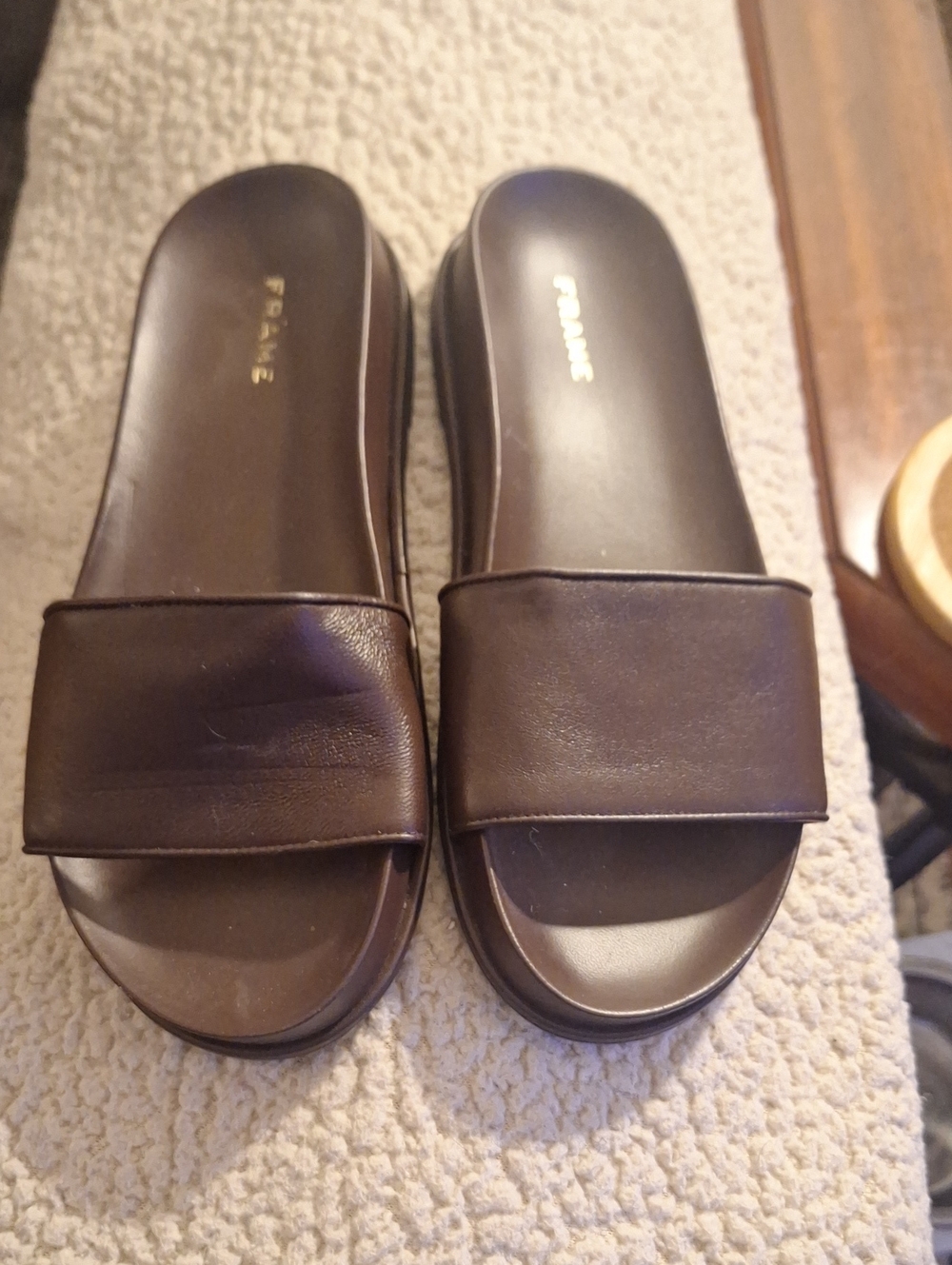 Frame Denim Brown Leather Slide Sandals